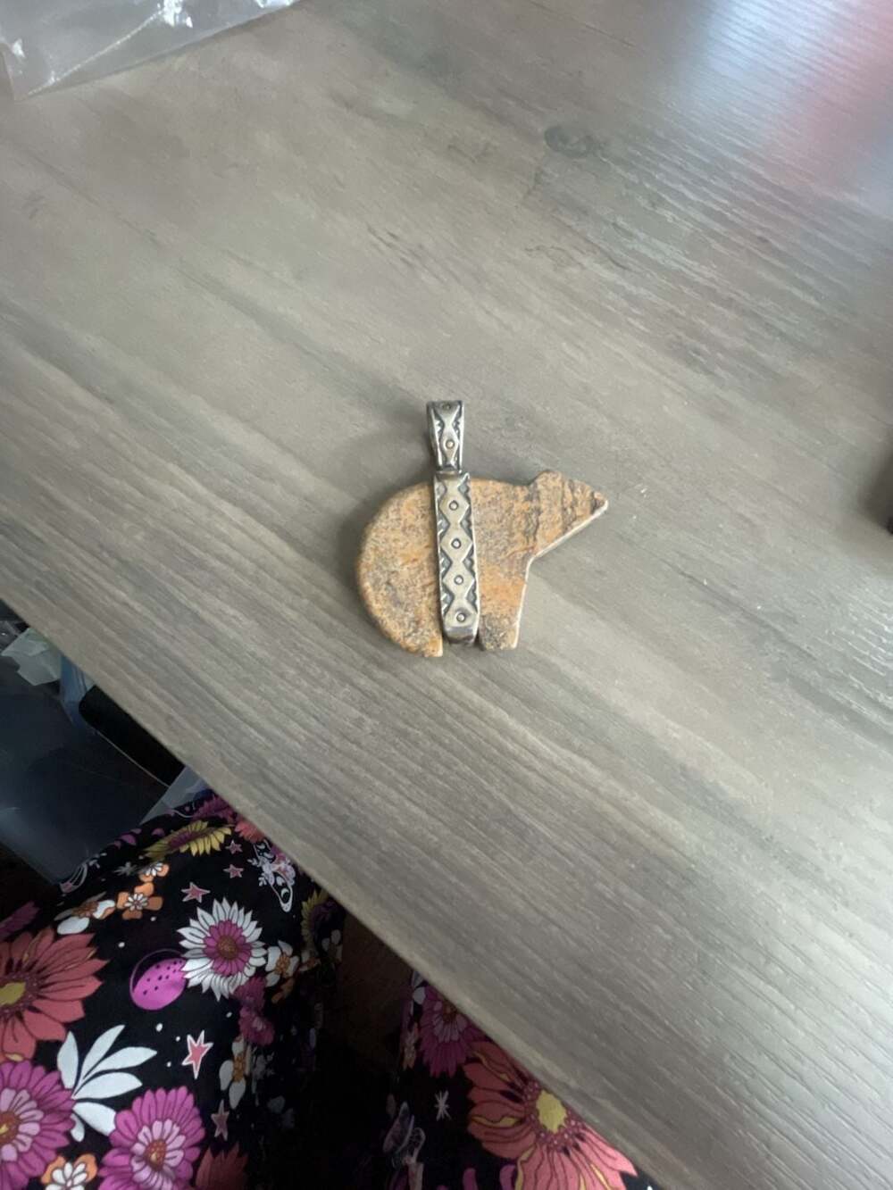 Navajo Sterling Silver And Jasper Stone Bear Pendant